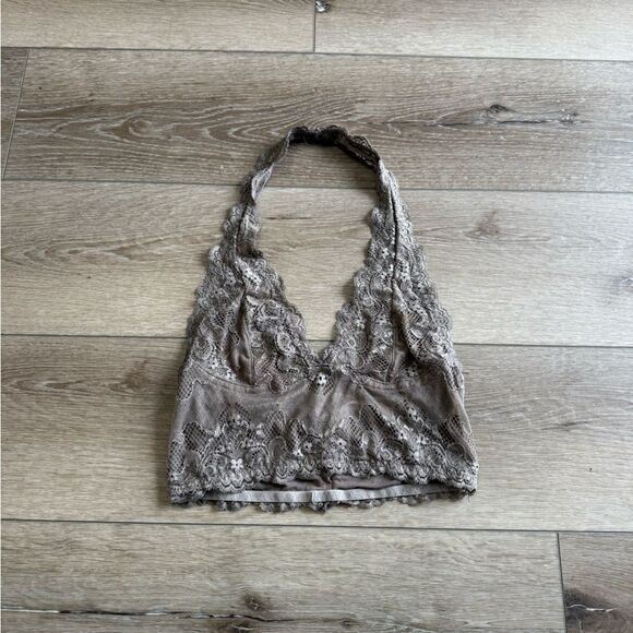 Anna Grace Lace Halter Bralette Taupe Size Medium - Picture 2 of 6